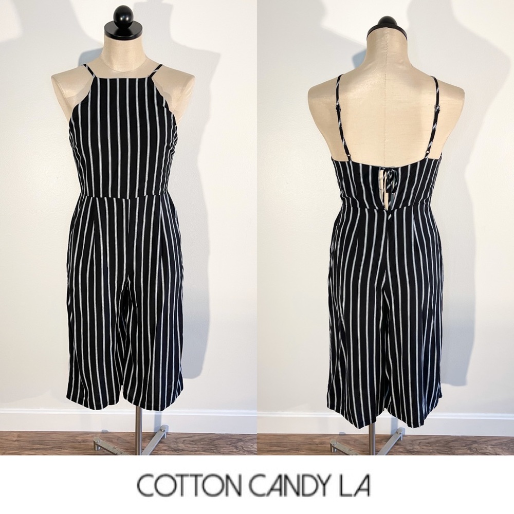 Cotton Candy LA | Black Stripe Cropped Jumpsuit
